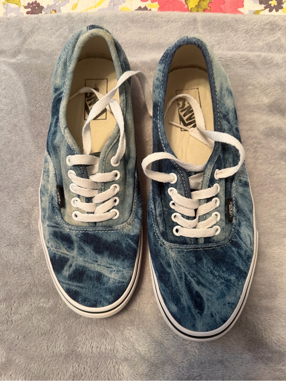 Vans Tie-Dye Denim Low Top Sneakers in Blue and White